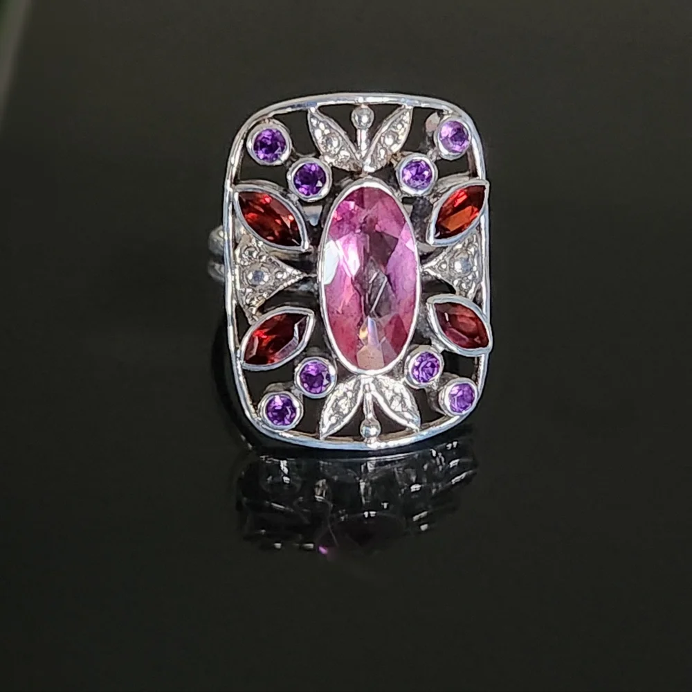 Nicky Butler 925 Sterling Silver Pink Quartz Garnet Designer Gemstone Ring NWT
